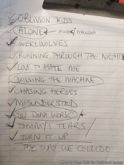 Handwritten list of songs that Last Great Dreamers recorded at Foel Studio, summer 2016