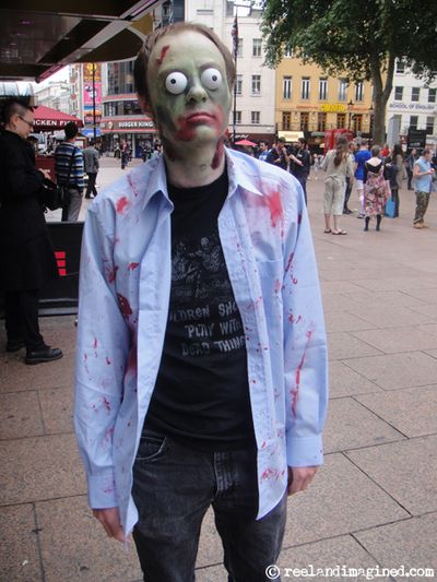 Wearing zombie make-up at FrightFest 2009