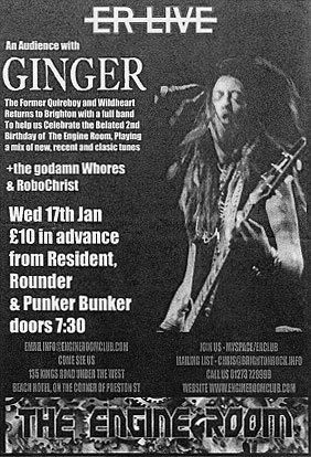 Flyer for Ginger live at the Engine Room, Brighton, 17 January 2007