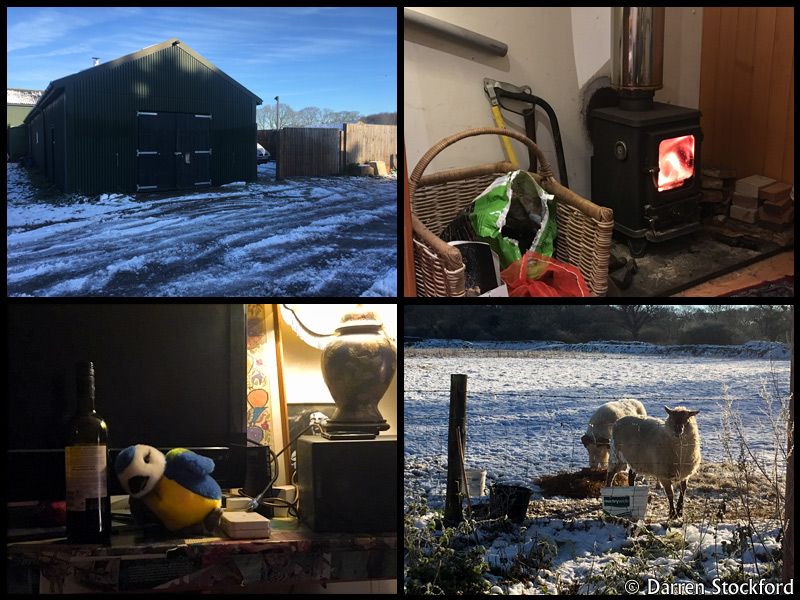Collage of sights at Henwood Studios, December 2017