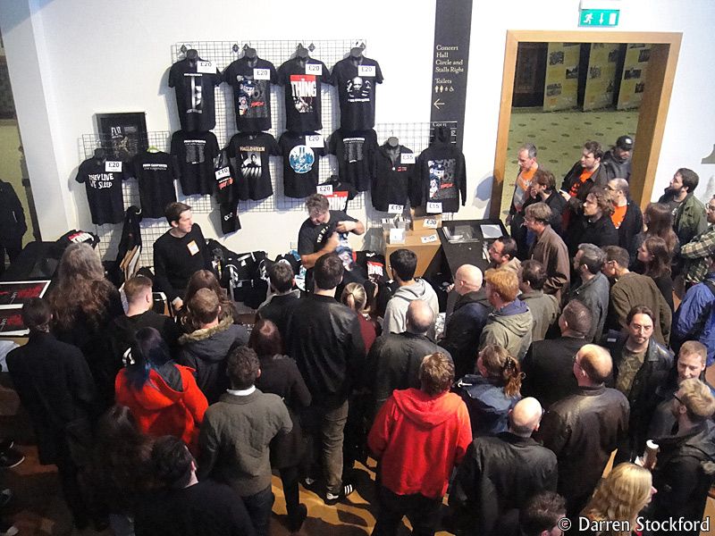 Merchandise stand for John Carpenter's gig at the Brighton Dome, 20 October 2016
