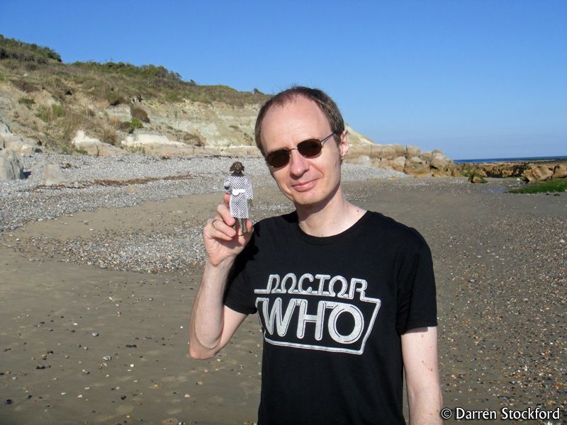 A toy Sea Devil at Whitecliff Bay, on the Isle of Wight