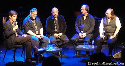 Discussion panel at Sound Of Fear, Southbank Centre, 4 September 2011. L-R: Interviewer, Stephen Thrower, Harry Manfredini, Alan Howarth, Kim Newman