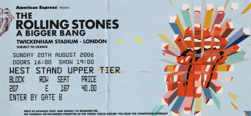 Ticket for the Rolling Stones at Twickenham Stadium, 20 August 2006